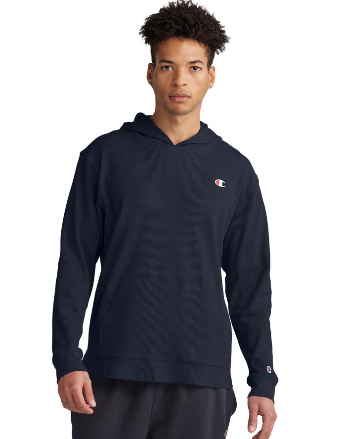 Champion Waffle Erkek Kapşonlu Sweatshirt Lacivert ( OQCKYF948 )